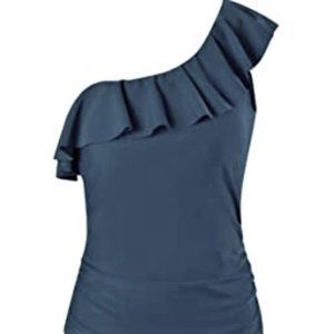 Tempotrek 1 pcMaternity Swimsuit One Shoulder Blue